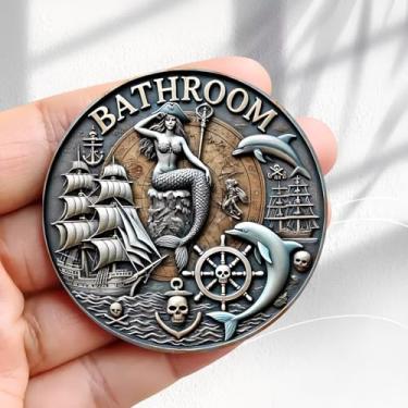 Imagem de Ímã de geladeira vintage placa de banheiro pirata sereia design -5,8 cm acrílico redondo adesivo de geladeira decoração retrô presente tamanho perfeito para geladeira, armário ou qualquer superfície