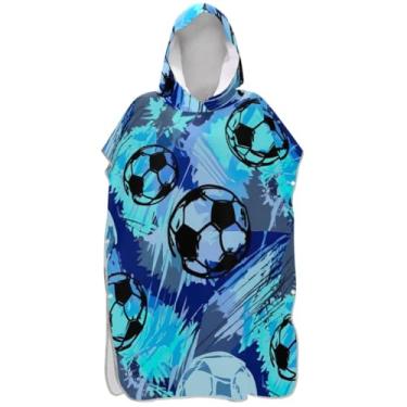 Imagem de Joisal Poncho de surfe para trocador de roupas de banho de praia com capuz e bolas de futebol abstratas leves ponchos adultos para mulheres