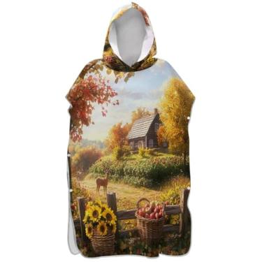 Imagem de Joisal Poncho de surfe com cena de colheita de outono para trocador adulto toalha de banho com capuz plus size ponchos femininos com capuz