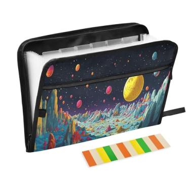 Imagem de Pastas de arquivo coloridas do planeta alienígena com 13 bolsos para documentos com etiquetas e pastas escolares