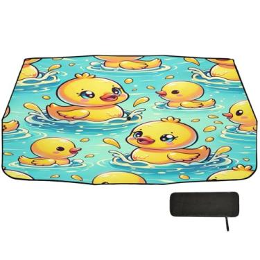 Imagem de Guarda-sol fofo de patos amarelos na piscina para para-brisa de carro bloqueio UV protetor solar para janelas de carro 147 x 75 cm material de carro