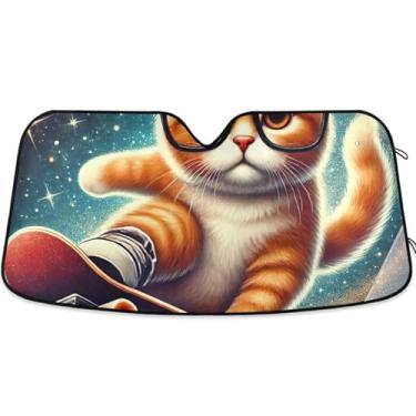 Imagem de Guarda-sol personalizado fofo gatinho esporte gato carro para-sol pára-brisa dobrável universal caminhão carro sombra frontal para-brisa automotivo S, 134,6 cm x 59,7 cm