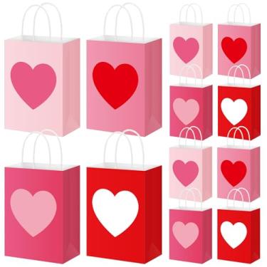 Imagem de Gueevin 24 peças de sacos de presente de papel de dia dos namorados com coração e alças, rosa e vermelho, presentes de festa de dia dos namorados, sacolas a granel para artigos de festa de aniversário