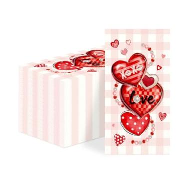 Imagem de 100 guardanapos de papel dos namorados 3 camadas vermelho rosa coração amor XOXO toalhas de mão descartáveis absorventes dia dos namorados guardanapos de convidados decorativos para casamento almoço
