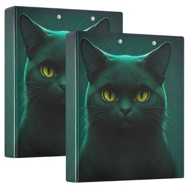 Imagem de Fichários personalizados de gato preto escuro de 3,8 cm, 3 anéis, 200 folhas, caderno, fofo, anel redondo, fichário de apresentação, 31,5 x 27 x 6 cm, pacote com 2