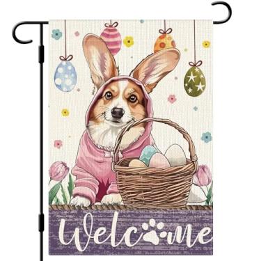Imagem de DLZDN Bandeira de jardim para cães de páscoa bandeira de ovos de Corgi 30,5 x 45,7 cm, dupla face, vertical, serapilheira, quintal, sinal, primavera, férias, decoração ao ar livre