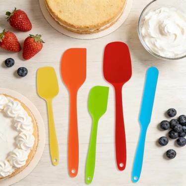 Imagem de Conjunto de 5 espátulas de silicone, espátula de grau alimentício para misturar, raspar, espalhar e preparar cozinhar, uso na cozinha, colorido