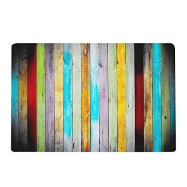 Imagem de SIWOTED absorvente de água antiderrapante tapete de boas-vindas tapete entrada interna e externa (Tábuas de madeira coloridas)