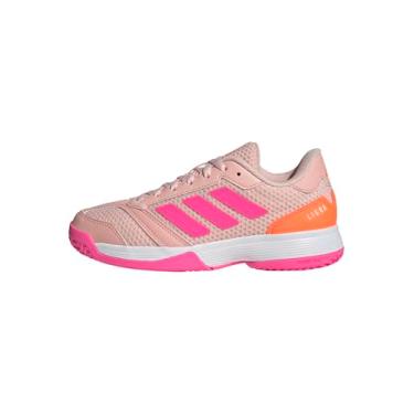 Imagem de adidas Tênis infantil unissex Ligra 8 para uso interno (criança pequena), Rosa blush/rosa lúcido/branco, 16
