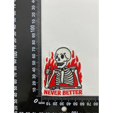 Imagem de Remendo bordado de esqueleto Never Better - Remendos bordados engraçados que brilham no escuro, remendo de moral tático militar com fecho de , adesivos para mochilas, jeans, jaquetas, coletes e