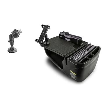 Imagem de AutoExec Mesa de carro Efficiency FileMaster para sua estação de trabalho de veículo e escritório móvel, preta, com suporte para tablet e suporte de sucção para telefone
