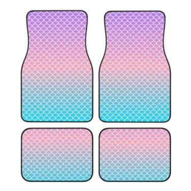 Imagem de Yakelo Tapetes de carro em escala de sereia dégradé para carro com pontas antiderrapantes, tapetes automotivos adequados para SUV, vans, sedans, caminhões, conjunto de 4 peças