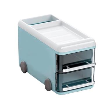 Imagem de Diydeg Organizador de Mesa, Porta-canetas Com Gaveta para Armazenamento de Papelaria, Porta-pincéis de Maquiagem, Acessório de Mesa de Escritório e Escola, Leve e Compacto, Feito de (Azul)