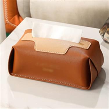 Imagem de Caixa de lenços de couro estilo nórdico sala de estar caixa de papel doméstico mesa de jantar caixa de papel de armazenamento de couro (cor: branco, tamanho: 21,5 * 11,5 * 8 cm) (marrom 21,5 * 11,5