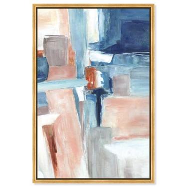 Imagem de Decoração de sala de estar com impressão em tela azul pêssego por Art Remedy, moldura dourada, 50 x 76 cm