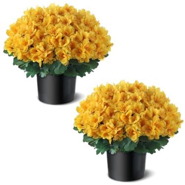 Imagem de YXZZWL Conjunto de 2 árvores de topiaria de flor de azaléia artificial – plantas em vasos de flores de seda falsa, arbustos de azaléia artificiais resistentes ao sol para porta da frente, jardim