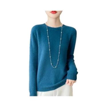 Imagem de Pulôver Feminino 100% Lã Merino Cashmere Com Gola O E Manga Longa, Mod