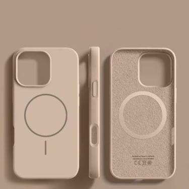 Imagem de HJZSZX Capa de silicone líquido de luxo para iPhone 16 Pro com carregamento sem fio magnético e capa macia (para iPhone 16 Pro/Ouro Deserto)