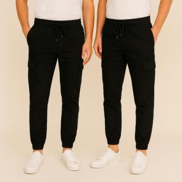 Imagem de Kit 2 Calça Jogger Cargo Masculina com Elástico Sarja e Bolso Lateral 