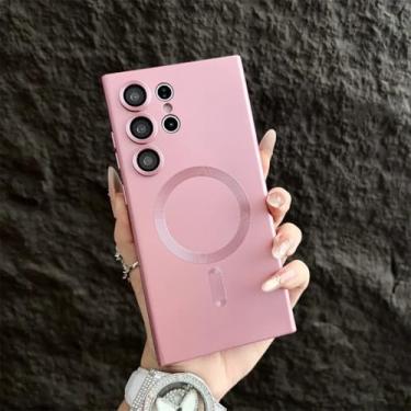 Imagem de Capa fosca à prova de choque com carregamento sem fio magnético para Samsung Galaxy S25 S24 Ultra S23 FE S22 S21 Plus (para Samsung S21 FE/Rosa)