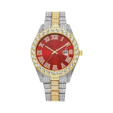 Imagem de Relógio De Quartzo Masculino Em Aço Inoxidável Dourado Com Diamantes I