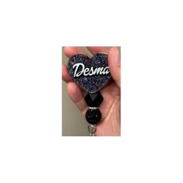 Imagem de Carretel de crachá de coração preto, bonito, escuro, estético, minimalista, brilhante, porta-identidade, com clipe retrátil, acessórios de consultório médico, presente para professores, enfermeiros