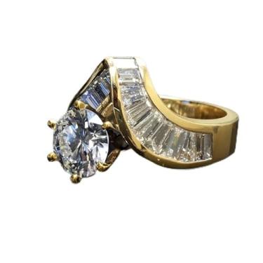 Imagem de Anéis de zircônia cúbica branca folheados a ouro para mulheres, anéis irregulares, aliança de casamento, noivado, joias, presente de aniversário, Metal, Zircônia cúbica