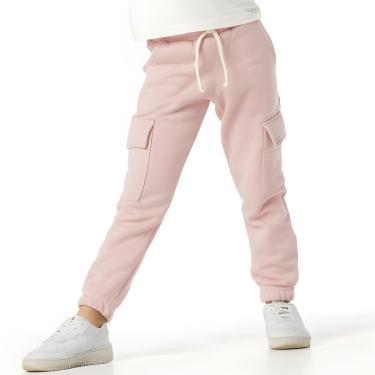 Imagem de Calça Moletom Jogger Cargo Infantil Menina Bolso Punho Rosa-Feminino