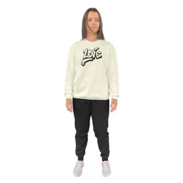 Imagem de Conjunto de Moletom Feminino Blusa Sem Capuz e Calça Jogger Estampado 