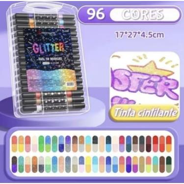 Imagem de Marcador Metálico Caneta de Glitter de Cabeça Dupla Marcador de Cabeça Dupla Brilhante Kit Canetinhas Coloridas - Unidades: 2,12,24,36,48,72,96 (96)
