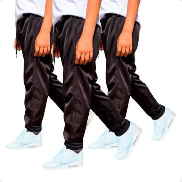 Imagem de KIT 3 Calças Jogger Helanca Infantil Agasalho Flanelado Inverno Bolso 