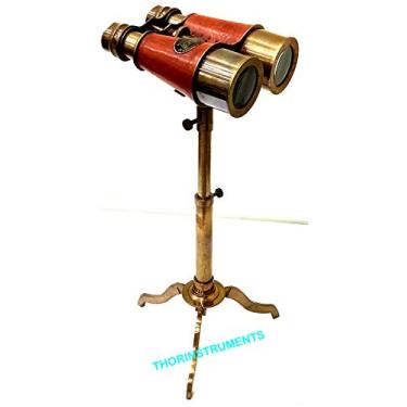 Imagem de Binóculos de couro vermelho estilo antigo com base náutica para decoração de casa presente 15 cm rústico vintage decoração de casa presentes
