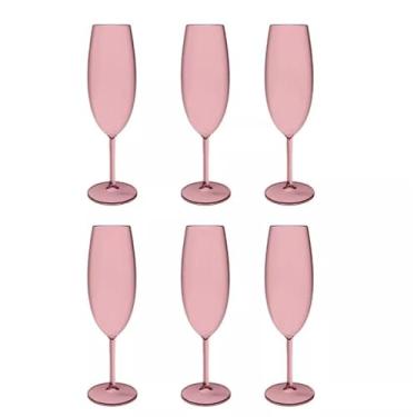 Imagem de Conjunto 6 Taças de Espumante 280ml – Plástico Rosa Quartz, Elegante para Festas e Jantares em Casa (Rosa)