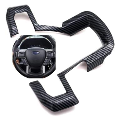 Imagem de LOKEKE Compatível com Ford F150 2015-2020 ABS de fibra de carbono capa decorativa para volante de carro, para F250 F350 2017-2022, para Ford Expedition 2018-2021, preta