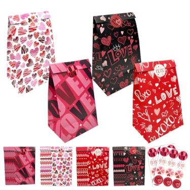 Imagem de YQUQWN Pacote com 24 sacolas de presente de dia dos namorados, sacolas de lembrancinhas de festa com 24 adesivos para crianças, aniversários, aulas, presentes, artigos para festa de dia dos namorados