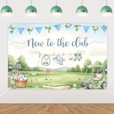 Imagem de Sursurprise Decorações de chá de bebê de golfe, 1,5 x 0,9 m novo no cenário do clube, fundo de chá de bebê de golfe, decoração de estúdio fotográfico, suprimentos de festa para recém-nascidos