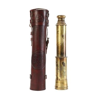 Imagem de Telescópio de latão feito à mão, 81 cm, espião antigo da East India Company 1818, réplica de mira náutica vintage com estojo de couro costurado à mão, decoração marítima colecionável