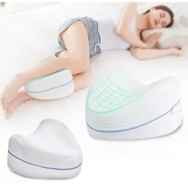 Imagem de Travesseiro Ortopédico de Pernas, Espuma com Capa Removível, Branco, 25x23x15.5cm, Alívio de Pressão para Joelhos e Costas