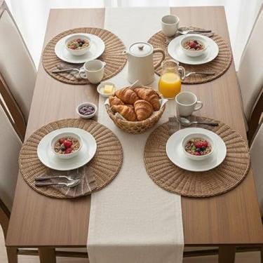 Imagem de Lugar Americano Redondo Sintético Rattan 38cm Mesa Posta Bege