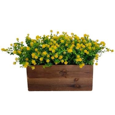 Imagem de ATFL Flores artificiais resistentes a raios UV, 16 pacotes de flores de plástico artificial para ambientes externos, arbustos de vegetação para decoração externa de varanda (16, amarelo)