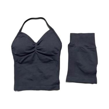 Imagem de Conjunto De Yoga Feminino De 2 Peças Sem Costura Com Almofadas Removív