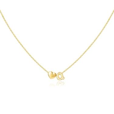 Imagem de Glimmerst Colar com inicial para mulheres, banhado a ouro 18 K, colar delicado com nome de ouro, pingente de coração minúsculo, colar com inicial, joia de ouro moderna, Small, Aço inoxidável, Sem
