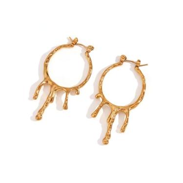 Imagem de Brincos de argola de lágrima de lava para mulheres, aço inoxidável, irregular, gota de água, cartilagem líquida, pequenos argolas para apertar, brinco de gotejamento moderno para mãe e filha, gotas