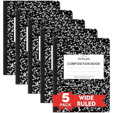 Imagem de Yeplan Composition Notebooks 5 pack, College Ruled Notebook Paper, 9 3/4" x 7 1/2", 80 Sheets/160 Pages, Marble Hard Cover Composition Notebook, Aesthetic School & Office Supplies (5, Black)