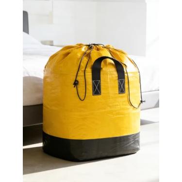 Imagem de Sacos de transporte grandes resistentes com alças fortes e fecho de cordão, sacos de armazenamento de roupas resistentes e duráveis, caixas de transporte para suprimentos universitários, amarelo, 94 x