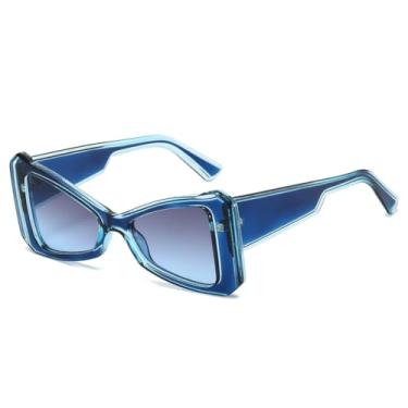 Imagem de HPIRME Óculos femininos estilosos com armação triangular estilo streetwear (AZUL CINZA AZUL)