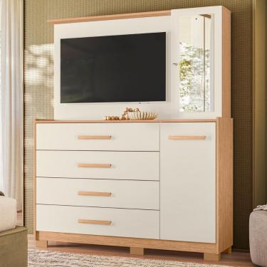 Imagem de Cômoda com Painel para TV até 43 Polegadas 4 Gavetas 2 Portas com Pés e Espelho Ilhabela Albatroz