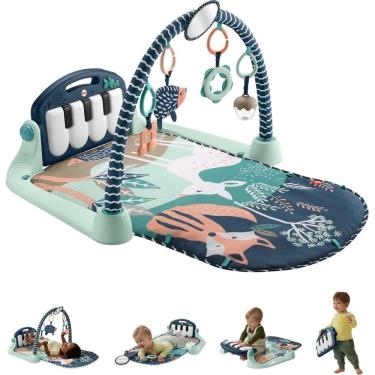 Imagem de Tapete de brincar para bebês Fisher-Price Kick & Play Piano Gym Navy Fawn