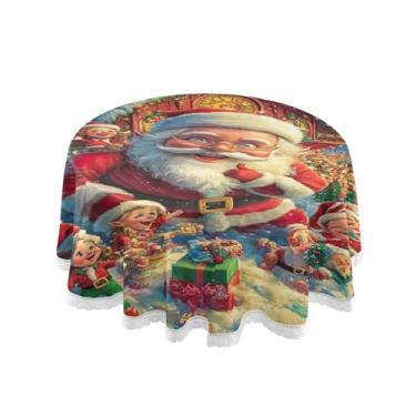 Imagem de Qilmy Toalha de mesa redonda de palmeira de treliça verde, 152 cm, resistente à água, à prova de derramamento, capa de mesa grande para jantar de reunião de família em ambientes internos e externos