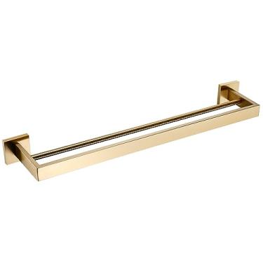 Imagem de Conjunto de acessórios de banheiro dourado escovado, suporte de escova de vaso sanitário, suporte de papel higiênico, barra de toalha, trilho de cabide, gancho de saboneteira, barra de toalha dupla